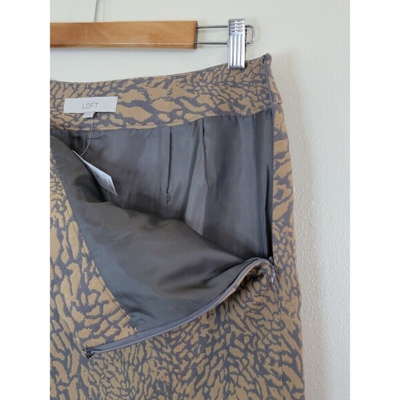 LOFT Mini Skirt Womens Size 12 Animal Print Gold Tan Gray Career NWT - Picture 4 of 9